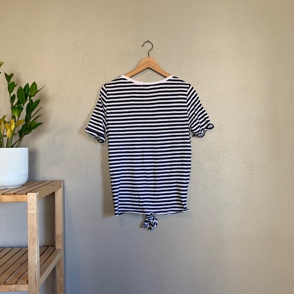 Green Envy Navy & White Striped Tie Front Knot Top - Picture 6 of 9